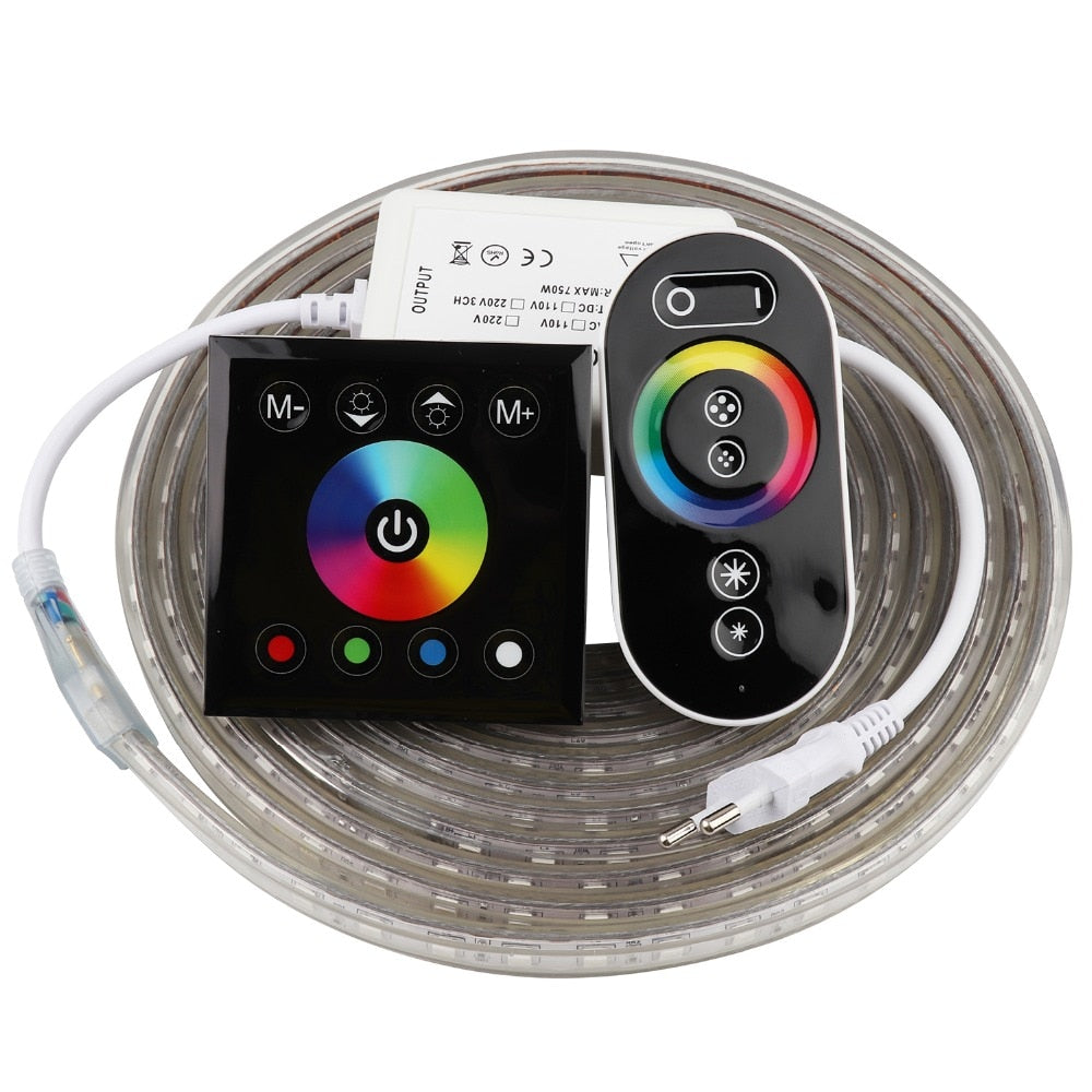 2 Finger touch Remote control RGB LED Strip 220V 220 V waterproof